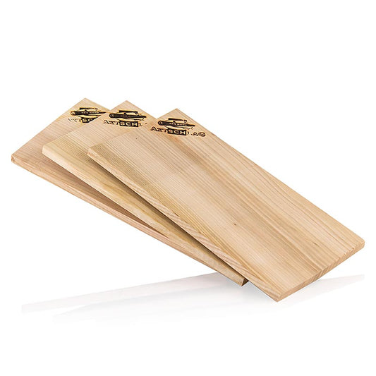 Grill BBQ - Wood Planks planches à griller en bois de cerisier, paquet de trois, pour le poisson, la viande, la volaille et les légumes, 15x30x1,1cm, 100 % aulne, réutilisable plusieurs fois, convient pour tous les grils