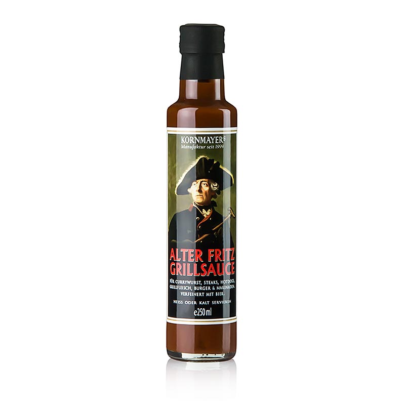 Bouteille de Kornmayer - Alter Fritz sauce barbecue, à la bière, 250 ml, idéale pour les saucisses au curry, les steaks, les hamburgers, les hot-dogs, la viande et la marinade pour barbecue, affinée à la bière