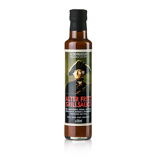 Bouteille de Kornmayer - Alter Fritz sauce barbecue, à la bière, 250 ml, idéale pour les saucisses au curry, les steaks, les hamburgers, les hot-dogs, la viande et la marinade pour barbecue, affinée à la bière