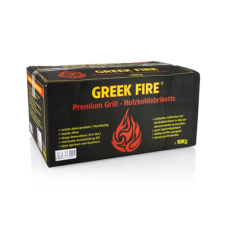 French : Briquettes de charbon de bois de haute qualité pour grillades BBQ de Greek Fire, emballage de 10 kg