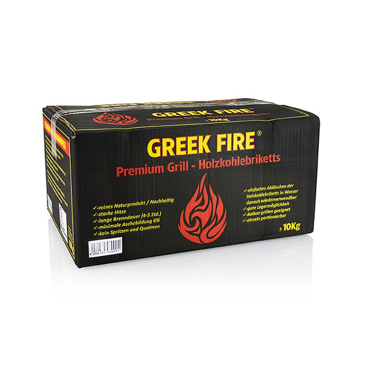French : Briquettes de charbon de bois de haute qualité pour grillades BBQ de Greek Fire, emballage de 10 kg