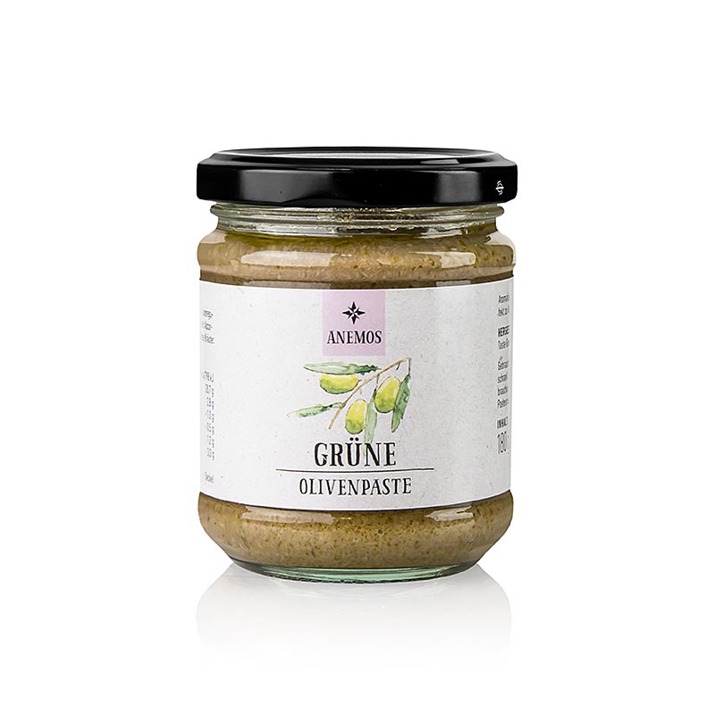 Tapenade d'olives vertes de Chalkediki, ANEMOS, 180 g - idéale pour les canapés méditerranéens
