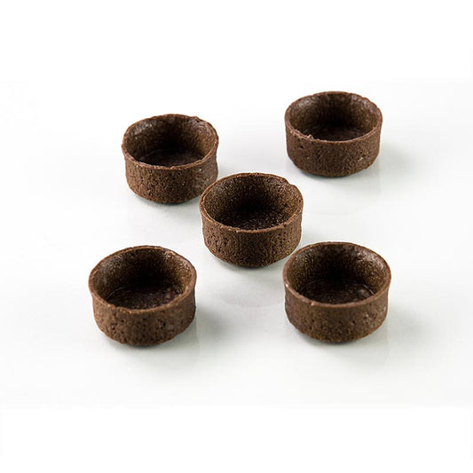 Mini tartelettes dessert - Filigrano, rond, ø 3,8cm, H 1,8cm, pâte brisée au chocolat, 200 pcs - Tartelettes décoratives et fines au beurre suisse, sans graisse de palme, parfaites pour les buffets et les assiettes de desserts