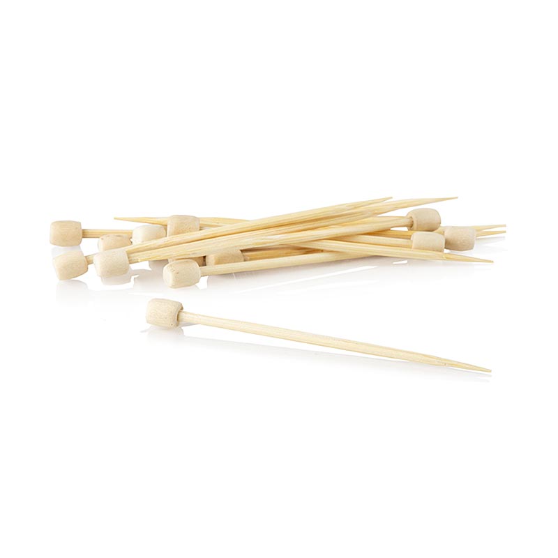 Pics en bambou, "Drum", avec pommeau blanc, 7cm, 40 pcs