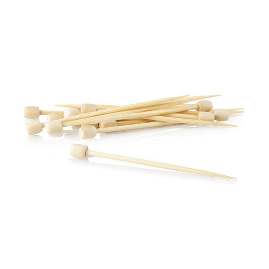 Piques à cocktail en bambou avec pommeau blanc, 7cm de long, 40 pièces, respectueuses de l'environnement et parfaites pour servir les hors-d'œuvre et garnir les boissons