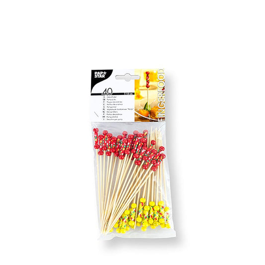 Brochettes en bambou avec décorations colorées et perles, idéales pour les plats mexicains