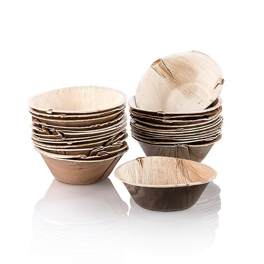 Assiette jetable en feuille de palme, ronde, env ø 15,5cm, profonde, 100% compostable, 100 pcs - Assiette 100% biodégradable en feuilles de palmier à bétel, convient pour aliments et pour le four