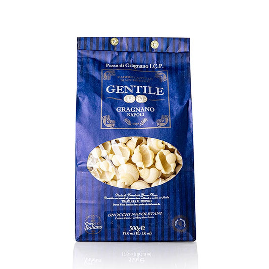 Pastificio Gentile Gragnano IGP - Gnocco Napoletano, étiré en bronze, 500 g - Pâtes italiennes de blé dur de haute qualité, d'origine géographique protégée, produites selon une tradition ancestrale depuis 1876, avec des surfaces rugueuses et une fermeté durable