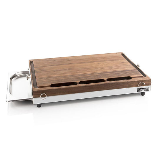 Station de coupe et de tranchage, Woodline, 580x380x75mm, 1 pce - cadre en acier inoxydable, pieds antidérapants, fonction de basculement, rainures à jus, support de plaque G-Norm, surface de coupe utilisable des deux côtés