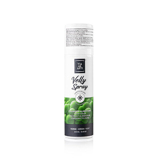 Spray au beurre de cacao à effet velours vert pour les surfaces préalablement refroidies comme la glace, la mousse ou le chocolat