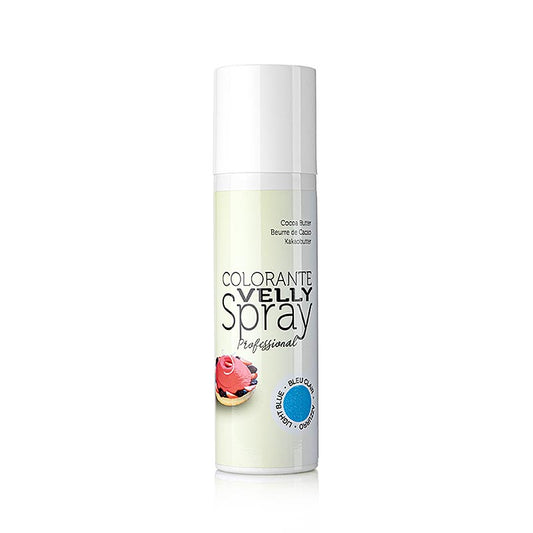 Beurre de cacao Spray Velvet/effet velours en couleur bleu clair de Velly, 250 ml - Additif de haute qualité pour des plats beaux et excitants, nouvelle expérience de goût !