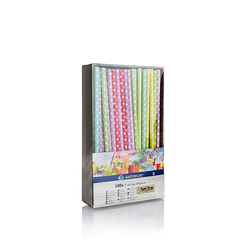 Paille en papier jetable Points, 6 couleurs, 19,7cm, 100 pcs - Paille en papier écologique et biodégradable avec revêtement de cire biologique Idéal pour les boissons froides jusqu'à environ 24 °C, convient pour les aliments et neutre au goût