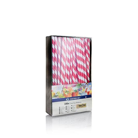 Paille en papier jetable, rouge-blanc, 19,7cm, 100 pcs - Paille en papier écologique, durable et biodégradable pour boissons froides jusqu'à 24 °C Le revêtement en cire bio empêche le gonflement jusqu'à 60 minutes Convient pour les aliments et neutre au goût