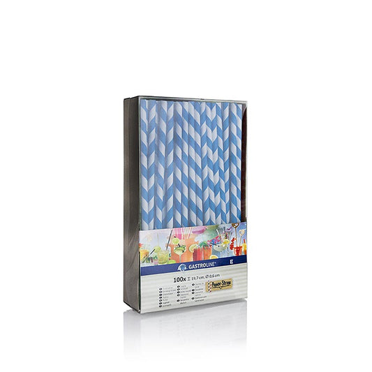 Pailles en papier jetables "Rayures", bleu-blanc, 19,7cm, 100 pcs