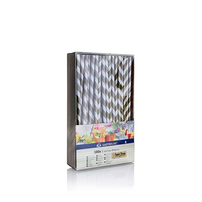 Paille en papier jetable, bandes or-blanc, 19,7cm, 100 pcs - Paille en papier écologique, durable et biodégradable avec revêtement de cire bio, stable et adaptée aux boissons froides jusqu'à 24 °C. Convient aux aliments, neutre au goût et grand teint.