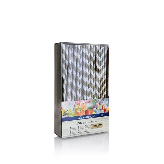 Paille en papier jetable, bandes or-blanc, 19,7cm, 100 pcs - Paille en papier écologique, durable et biodégradable avec revêtement de cire bio, stable et adaptée aux boissons froides jusqu'à 24 °C. Convient aux aliments, neutre au goût et grand teint.