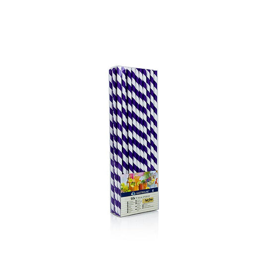 Paille en papier jetable JUMBO "Rayures", violet-blanc, 25cm, 50 pcs