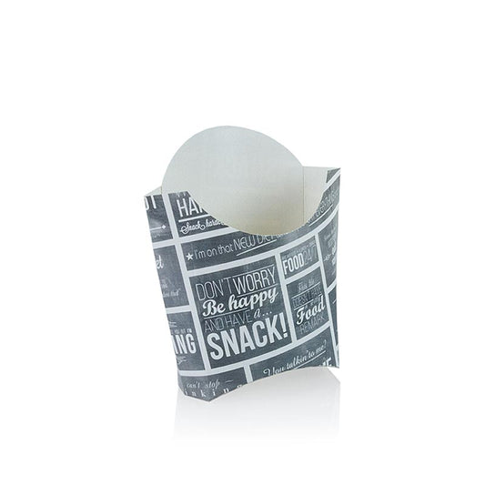 Barquette à frites jetable en carton aspect craie, dimensions 94/84x41/35x99/135mm, parfaite pour les barbecues