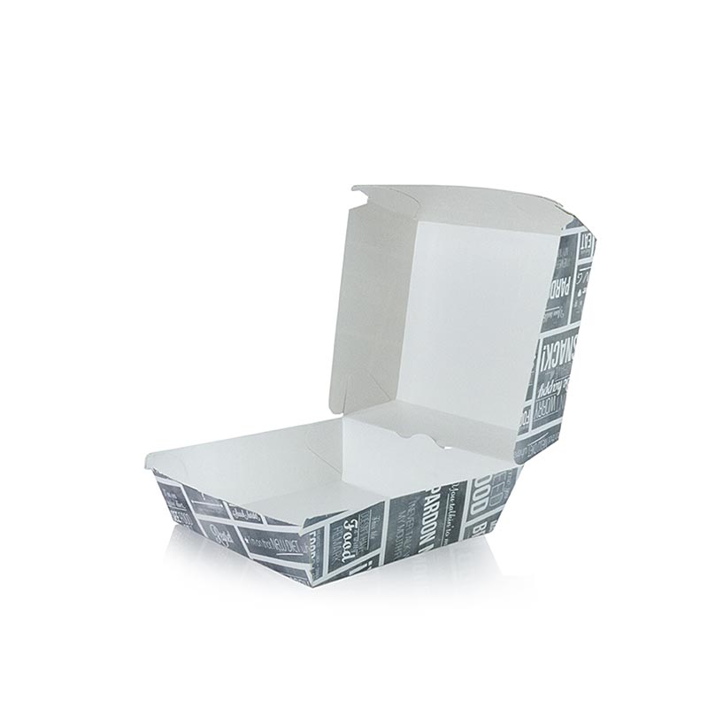 Une boîte à hamburgers S jetable en carton avec un concept de craie pour les événements barbecue et pique-nique Dimensions : 90x90x70mm, facile à transporter