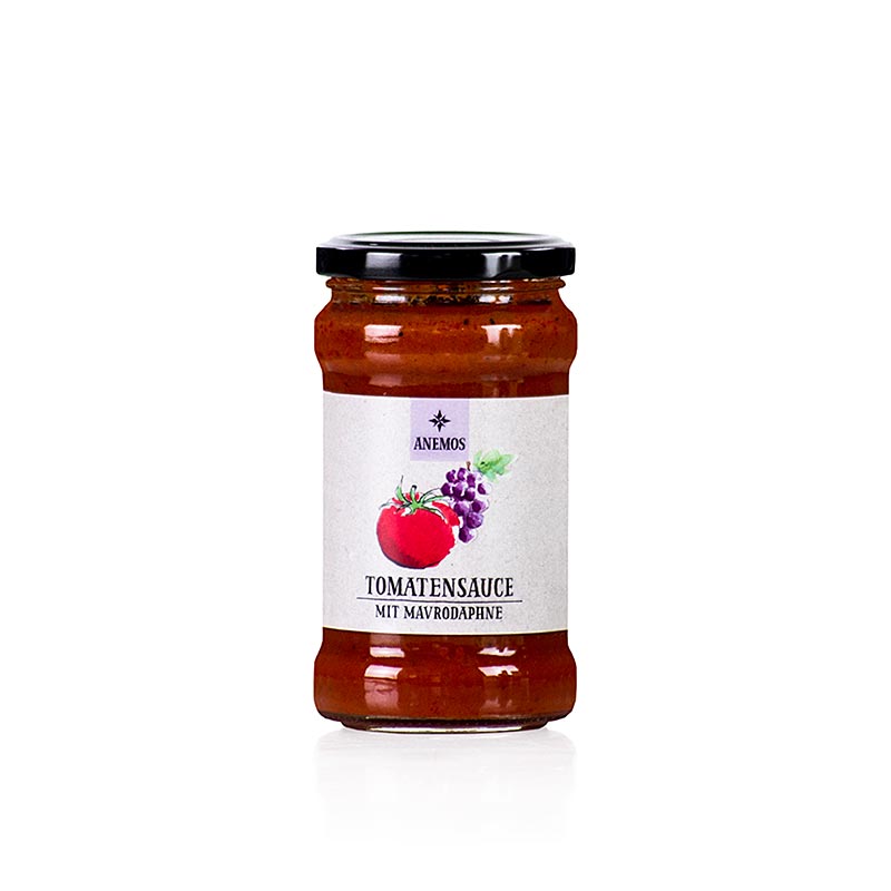Sauce pour pâtes à la tomate et au mavrodaphne, 280 g - Une délicieuse combinaison de tomates mûries au soleil et de mavrodaphne doux, le vin doux grec traditionnel à base de raisins sombres et aromatiques.