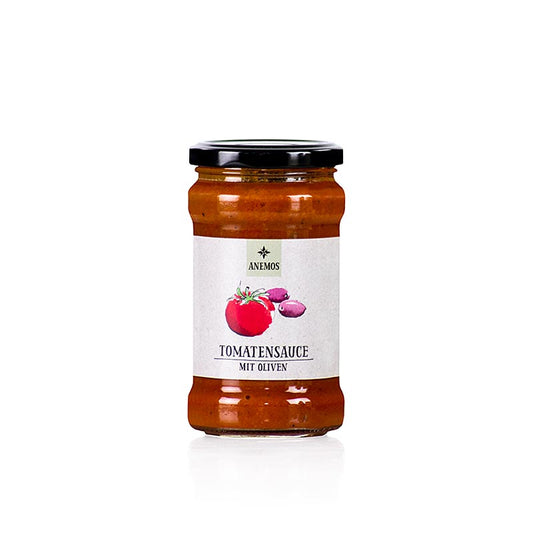ANEMOS sauce pour pâtes aux tomates et aux olives, 280 g : Sauce délicieusement épicée aux olives et aux tomates mûries au soleil, à usage multiple Convient pour les pâtes, les gnocchis, les pizzas, les sandwichs, comme dip, pour accompagner les viandes grillées et les plats mijotés Végétarienne, sans additifs ni conservateurs, peut contenir des traces de noix Jusqu'à 8 jours après ouverture au frais