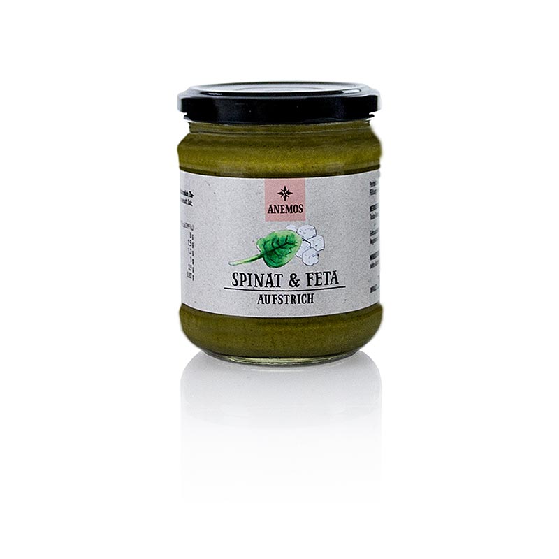 ANEMOS Tapenade d'épinards et de feta, 200 g - Mélange subtil d'épinards et de feta comme pâte à tartiner ou dip parfait, sans additifs ni conservateurs artificiels disponible en Suisse