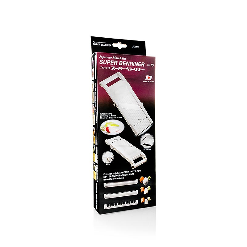 Râpe à légumes SUPER BENRINER, BN-95W, blanc, 1 pce - Râper les légumes et les fruits en fines tranches ou lamelles, lames juliennes et protège-main inclus