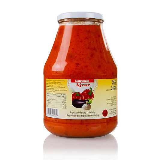 Ajvar, sauce épicée au paprika, 2,45 kg - purée épicée à base de poivrons braisés, d'aubergines, d'huile, de sel, de sucre et d'épices, idéale pour tartiner et accompagner les plats de viande, également disponible en 650g