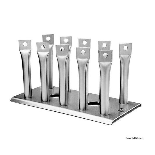 Set Crunch-Roll en tubes d'acier inoxydable avec plaque de fond, développé par le grand chef Matthias Walter, pour de multiples possibilités en cuisine Convient à différentes pâtes comme la pâte levée, la pâte à brioche, la pâte feuilletée, la pâte à Wan-Tan, la pâte à rouleaux de printemps, la pâte à filo et la pâte à strudel, et peut être facilement retiré et rempli après la cuisson ou la friture