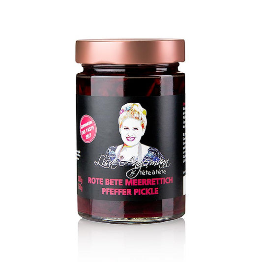Pickle de betterave rouge marinée, raifort et poivre de Lisa Angermann, 300 g - Équilibre parfait entre l'aigre-doux et le piquant, fait à la main et avec des ingrédients frais, idéal pour les plats de gibier, les soupes, le poisson et les salades