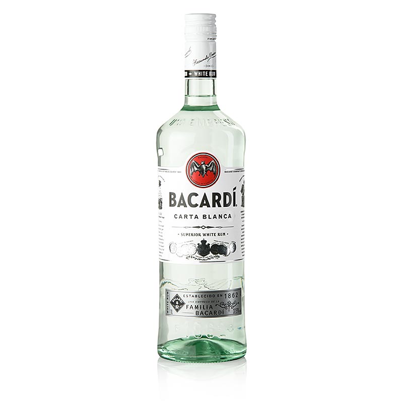 Bacardi Carta Blanca Superior White Rum, 37,5 % vol, 1 l - Bouteille de rhum clair de qualité supérieure de Bacardi