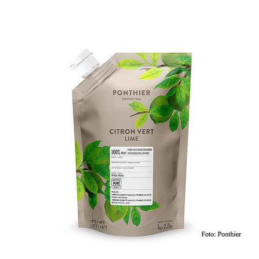 Purée de fruits citron vert de Ponthier, 100% fruits, non sucrée, 1 kg - couleur intense et goût authentique, indispensable pour la haute cuisine, parfaite pour les tartes, pâtisseries, desserts ou glaces !