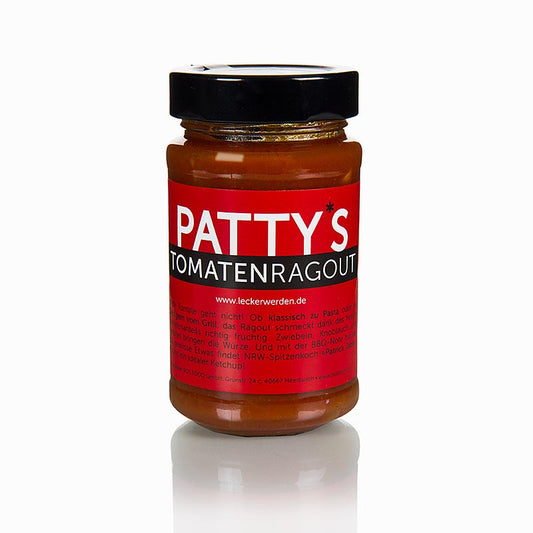 Patty's Tomatenragout, créé par Patrick Jabs, 225 ml - ragoût fruité à la tomate, aux oignons, à l'ail et au fenouil, idéal comme ketchup ou pour accompagner les pâtes et les viandes grillées