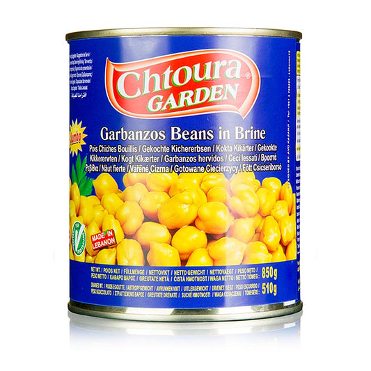 Pois chiches en saumure, Chtoura Garden, 850 g - Pois chiches conservés dans de l'eau salée, utilisation polyvalente en accompagnement, en salades ou en purée de pois chiches