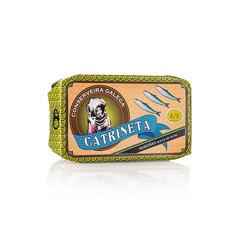 Sardines entières à l'huile d'olive, 3-5 pièces, Catrineta, 115 g - Sardines fraîchement pêchées à l'huile d'olive artisanale de Galice, emballées avec soin par Catrineta