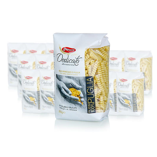 Alt text : Paquet de 10 kg de Granoro Dedicato Fusilli Bucati Spirales No75, 20 x 500g, idéal pour les grands rassemblements et les événements