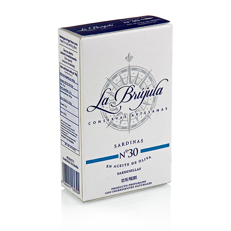 Sardines entières à l'huile d'olive, 12-15 pièces, La Brújula, 115 g - Conserves de poisson de qualité supérieure