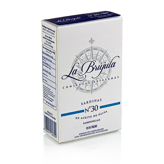 Sardines entières à l'huile d'olive, 12-15 pièces, La Brújula, 115 g - Conserves de poisson de qualité supérieure