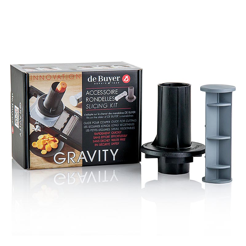 Gravity Set aide à la découpe de de Buyer, ustensile de cuisine pratique pour les fans de grillades, mandoline, rabot et coupeur en un, permet une découpe simple et rapide grâce à la fonction unique de gravitation