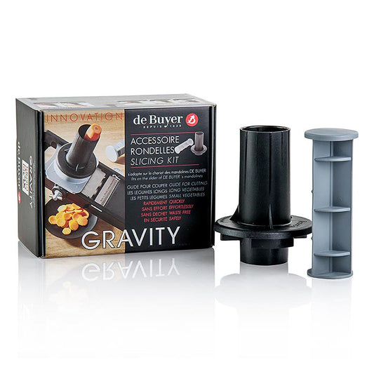 Gravity Set aide à la découpe de de Buyer, ustensile de cuisine pratique pour les fans de grillades, mandoline, rabot et coupeur en un, permet une découpe simple et rapide grâce à la fonction unique de gravitation
