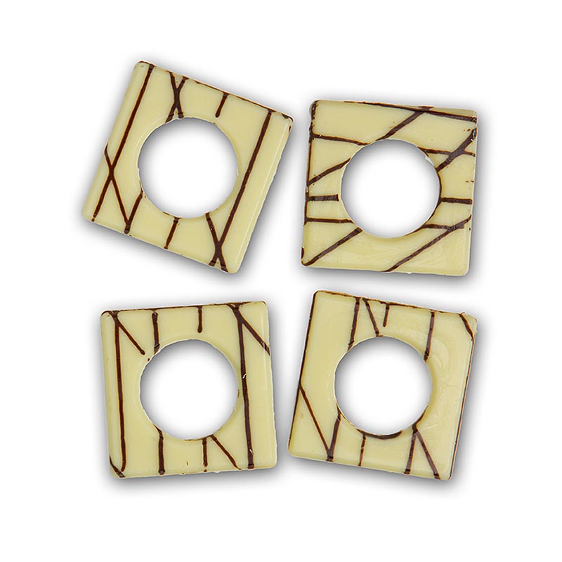 Plaques décoratives Eureka en blanc, carrées avec trou, 529 g, 148 pièces - Plaques décoratives en chocolat pour gâteaux, glaces et beaux desserts