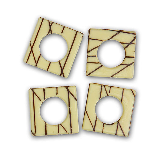 Plaques décoratives Eureka en blanc, carrées avec trou, 529 g, 148 pièces - Plaques décoratives en chocolat pour gâteaux, glaces et beaux desserts