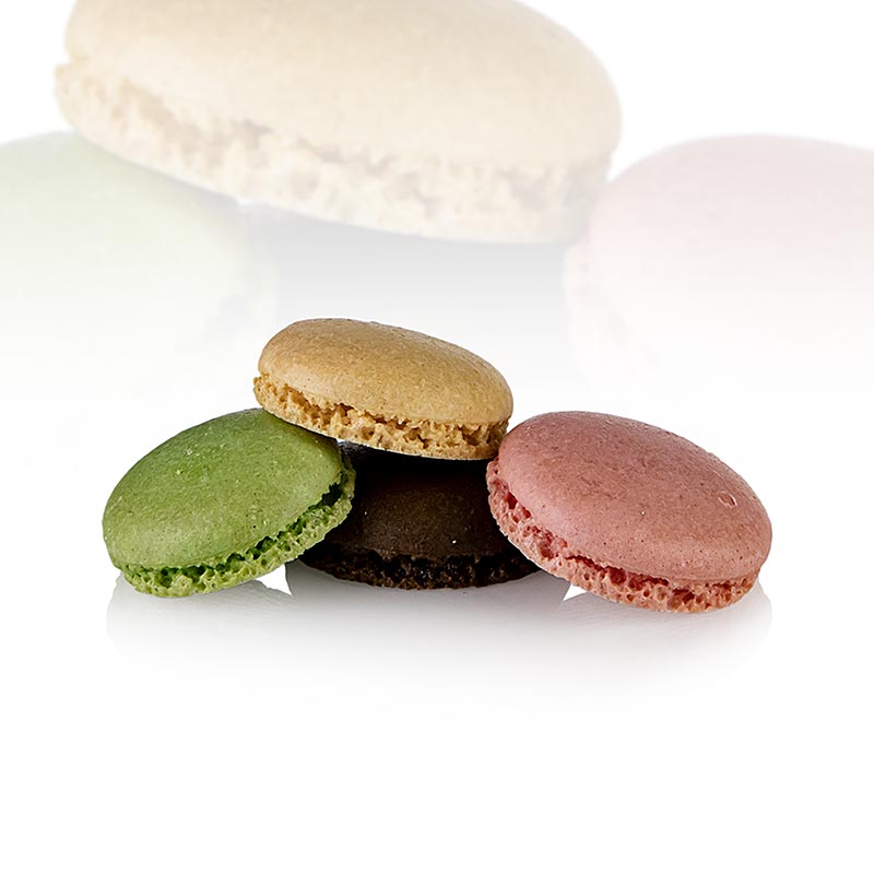Mélange de macarons 1 (96 x pistache, chocolat, nature, framboise), env. Ø 3,5 cm, 921 g, 384 pièces | Pâtisserie, dessert, sirop | thungourmet