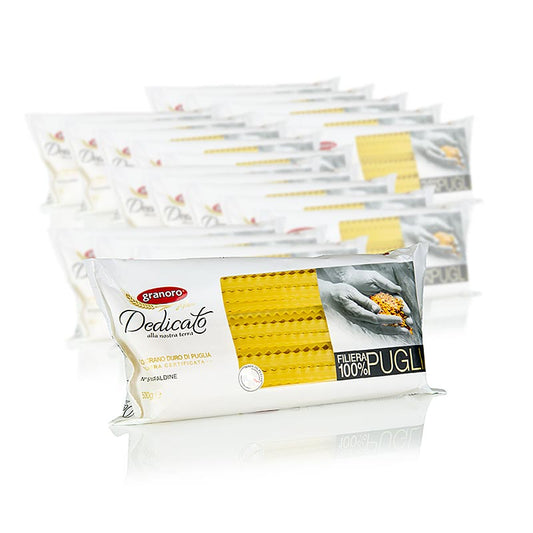 Tagliatelle ondulée Mafaldine n° 5 de Granoro Dedicato, 10 kg en 20 sachets de 500 g, fabriquée à partir de blé dur de haute qualité, idéale pour les sauces et une authentique expérience de pâtes italiennes