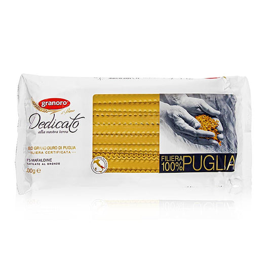 Tagliatelles artisanales Mafaldine au blé dur, largeur 10mm, 500g - idéales pour des plats de pâtes riches !