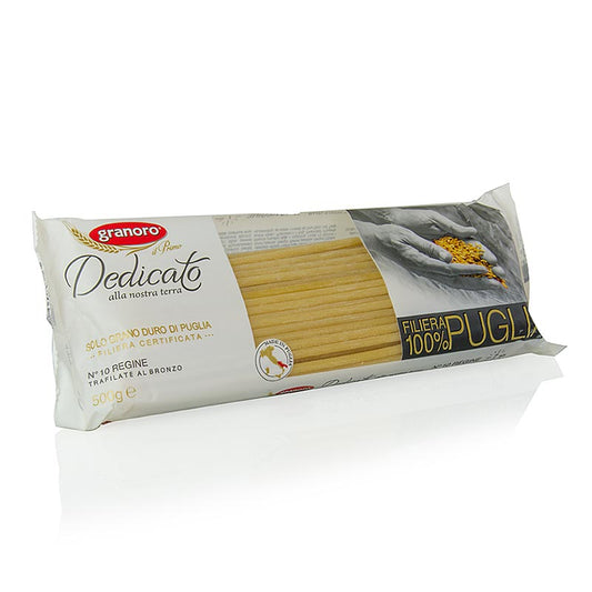 Granoro Dedicato - Regine Maccaroni, No10, 10 kg, 20 x 500g - Longues pâtes tubulaires droites de la meilleure semoule de blé dur, sans oeufs, environ 25cm de long, 4mm de large, de l'Italie, dédiées à l'agriculture et la tradition des Pouilles