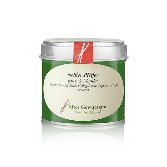 Poivre blanc entier, Sri Lanka, Altes Gewürzamt, 90 g - Grains de poivre mûrs au goût harmonieux et pleinement mûrs Convient pour le poisson, la volaille, les soupes claires et les sauces