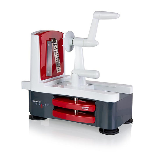Coupe-légumes Spiromat de Westmark avec 3 lames, idéal pour les spirales de légumes et la préparation de salades impressionnantes et de plats garnis Passe au lave-vaisselle et est facile à utiliser - un must pour tout cuisinier amateur !