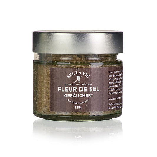 Fleur de sel fumée de Sel la Vie, 125 g - flocons de sel tendre, soigneusement fumés, au goût intense et fumé Idéal pour affiner la viande, le poisson, les légumes ou les desserts