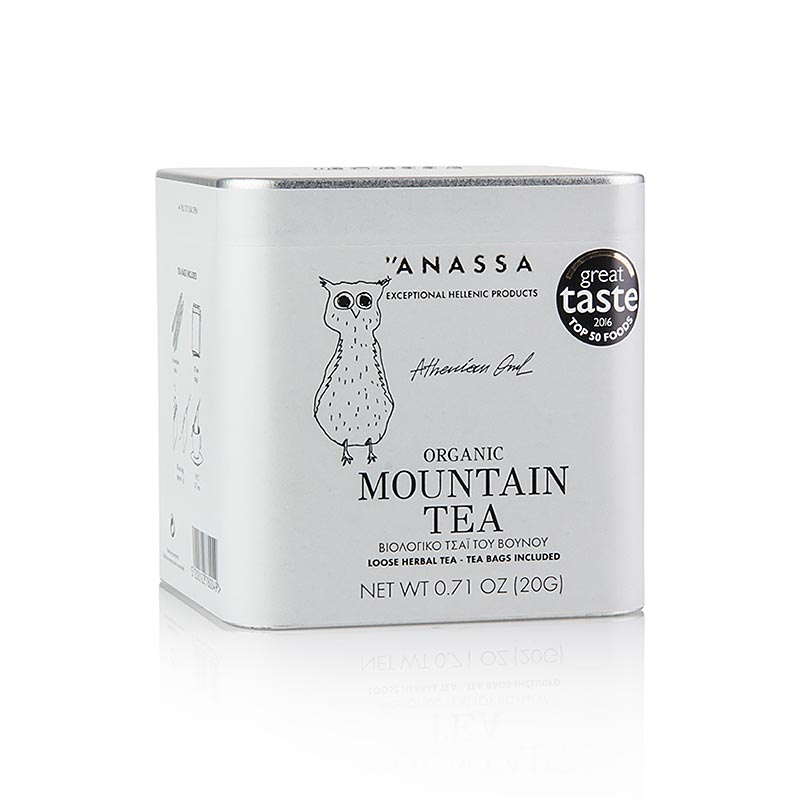 Organic ANASSA Greek Mountain Tea (Thé de montagne) en 20 sachets de thé, 20g en vrac, infusion de plantes médicinales